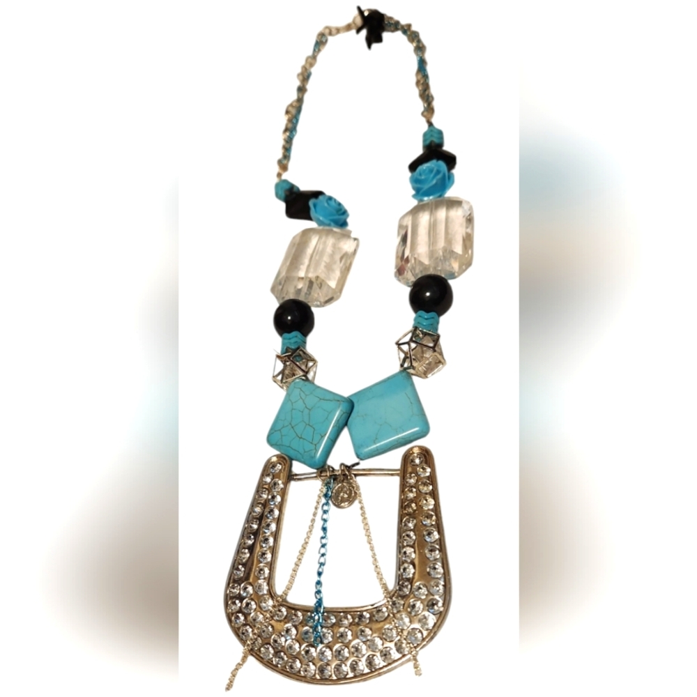 14 1/4" Unique!! Custom Chunky Western Beaded Buckle Necklace